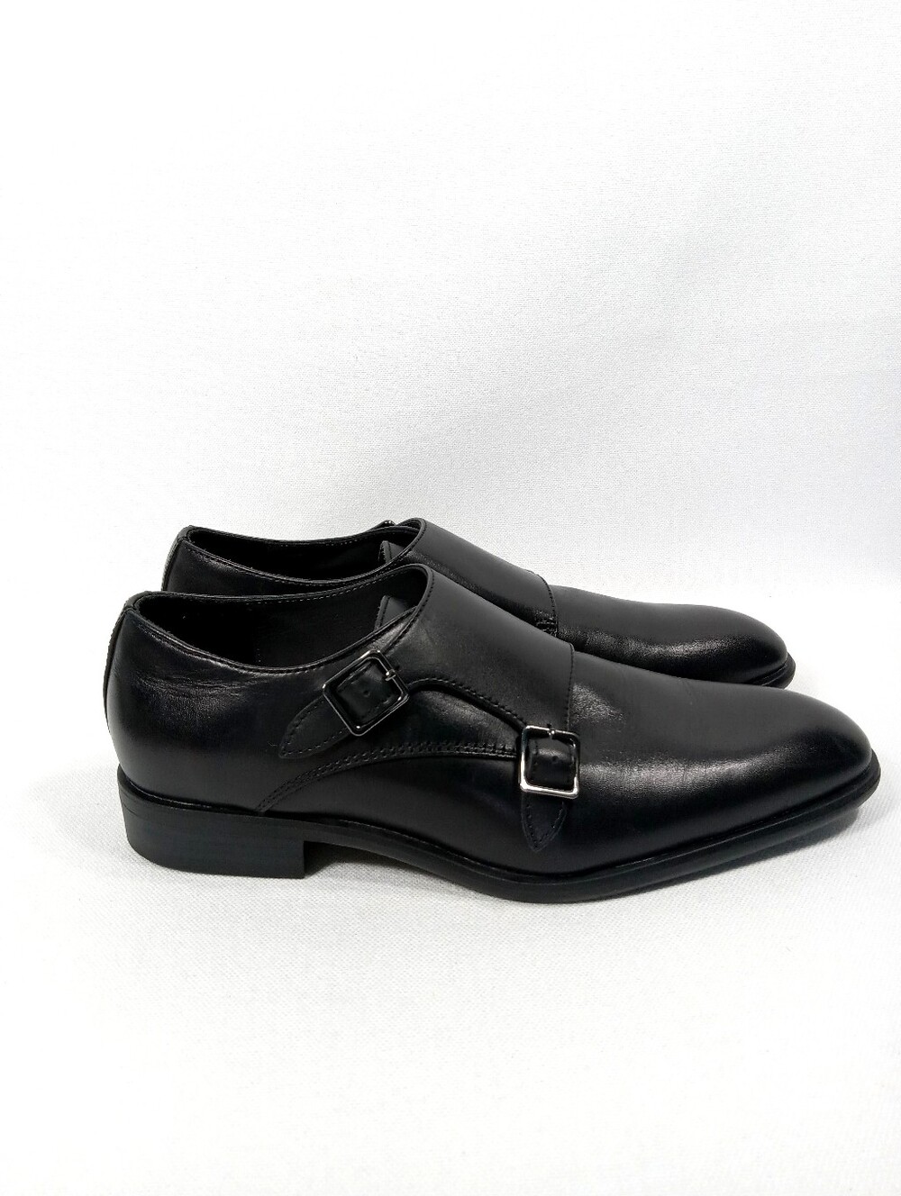 VITTORIO RUSSO Black Double Monk Strap Leather Shoes Mens Size 9
